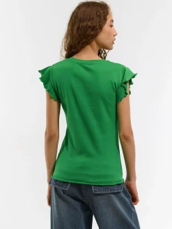 GATE Elastyczny T-shirt z falbankami| Koszulki I Topy·Koszulki