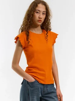 GATE Elastyczny T-shirt z falbankami| Koszulki I Topy·Koszulki