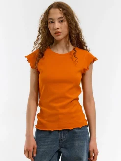 GATE Elastyczny T-shirt z falbankami| Koszulki I Topy·Koszulki