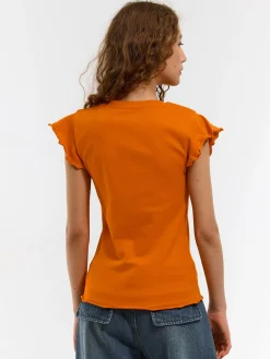 GATE Elastyczny T-shirt z falbankami| Koszulki I Topy·Koszulki