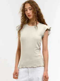 GATE Elastyczny T-shirt z falbankami| Koszulki I Topy·Koszulki