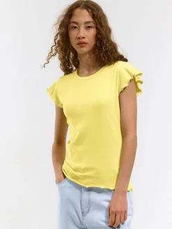 GATE Elastyczny T-shirt z falbankami| Koszulki I Topy·Koszulki