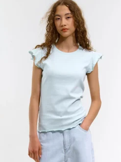 GATE Elastyczny T-shirt z falbankami| Koszulki I Topy·Koszulki