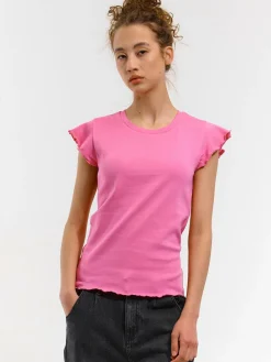 GATE Elastyczny T-shirt z falbankami| Koszulki I Topy·Koszulki