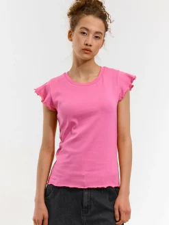 GATE Elastyczny T-shirt z falbankami| Koszulki I Topy·Koszulki