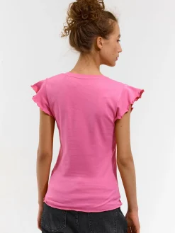 GATE Elastyczny T-shirt z falbankami| Koszulki I Topy·Koszulki