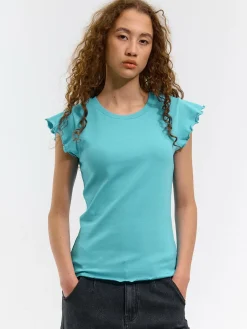 GATE Elastyczny T-shirt z falbankami| Koszulki I Topy·Koszulki