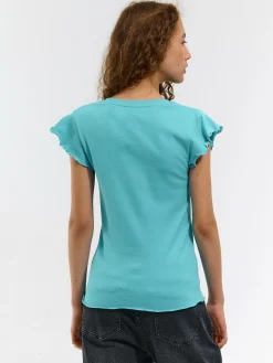 GATE Elastyczny T-shirt z falbankami| Koszulki I Topy·Koszulki