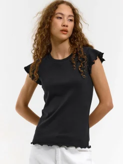 GATE Elastyczny T-shirt z falbankami| Koszulki I Topy·Koszulki