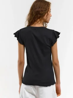 GATE Elastyczny T-shirt z falbankami| Koszulki I Topy·Koszulki