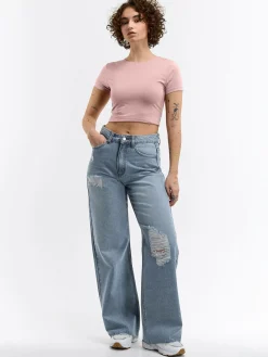 GATE Gładka koszulka o krótkim kroju| Koszulki I Topy·Koszulki|Koszulki I Topy·Crop Top ☀️