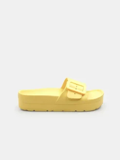 GATE Gumowe klapki z klamrą na platformie| Buty