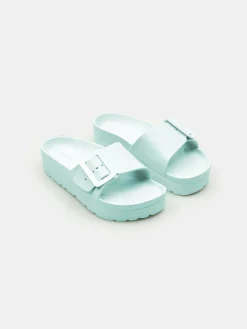 GATE Gumowe klapki z klamrą na platformie| Buty