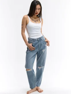 GATE Jeansy mom fit z dziurami| Spodnie·Jeansy