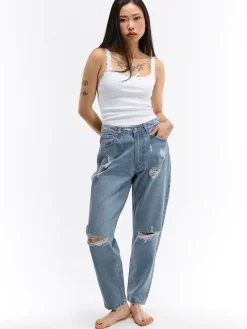 GATE Jeansy mom fit z dziurami| Spodnie·Jeansy