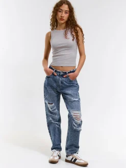 GATE Jeansy mom fit z dziurami| Spodnie·Jeansy