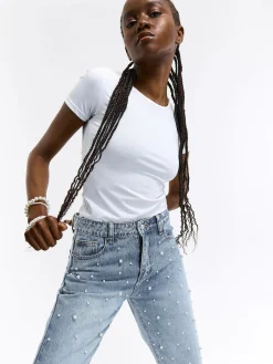 GATE Jeansy Mom Fit z perełkami| Spodnie·Jeansy