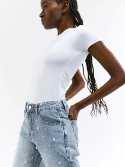 GATE Jeansy Mom Fit z perełkami| Spodnie·Jeansy