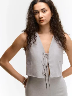 GATE Kamizelka do wiązania z domieszką lnu| Kurtki I Płaszcze·Żakiety|Kategorie·Kamizelki