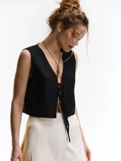 GATE Kamizelka do wiązania z domieszką lnu| Kurtki I Płaszcze·Żakiety|Kategorie·Kamizelki