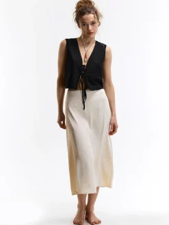 GATE Kamizelka do wiązania z domieszką lnu| Kurtki I Płaszcze·Żakiety|Kategorie·Kamizelki