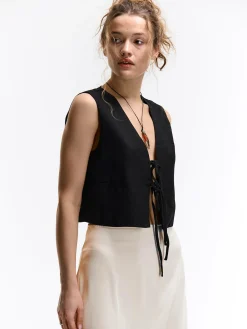 GATE Kamizelka do wiązania z domieszką lnu| Kurtki I Płaszcze·Żakiety|Kategorie·Kamizelki