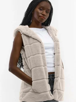 GATE Kamizelka z imitacji futerka z kapturem| Kurtki I Płaszcze·Kamizelki|Kurtki I Płaszcze·Pikowana Kurtka