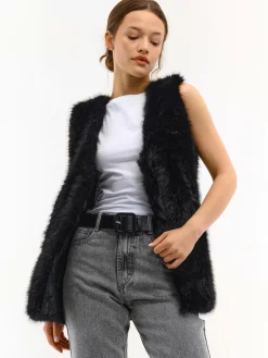 GATE Kamizelka ze sztucznego futra z paskiem| Kurtki I Płaszcze·Kamizelki