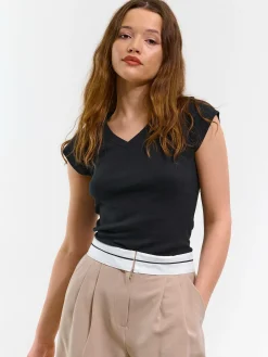 GATE Klasyczna koszulka z dekoltem w serek| Koszulki I Topy·Koszulki