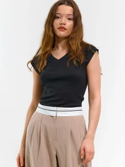 GATE Klasyczna koszulka z dekoltem w serek| Koszulki I Topy·Koszulki