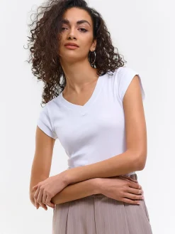 GATE Klasyczna koszulka z dekoltem w serek| Koszulki I Topy·Koszulki