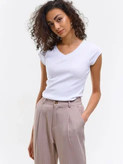 GATE Klasyczna koszulka z dekoltem w serek| Koszulki I Topy·Koszulki