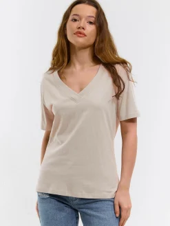 GATE Klasyczna koszulka z dekoltem w serek| Koszulki I Topy·Koszulki