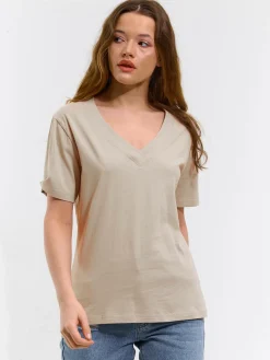 GATE Klasyczna koszulka z dekoltem w serek| Koszulki I Topy·Koszulki