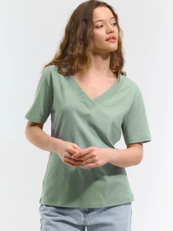 GATE Klasyczna koszulka z dekoltem w serek| Koszulki I Topy·Koszulki