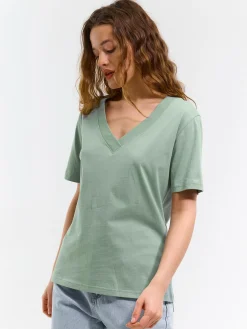 GATE Klasyczna koszulka z dekoltem w serek| Koszulki I Topy·Koszulki