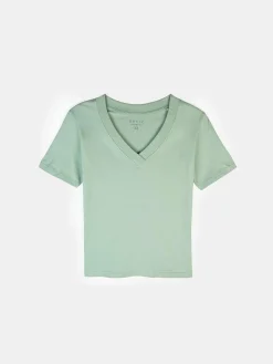 GATE Klasyczna koszulka z dekoltem w serek| Koszulki I Topy·Koszulki