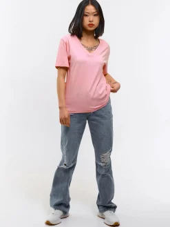 GATE Klasyczna koszulka z dekoltem w serek| Koszulki I Topy·Koszulki