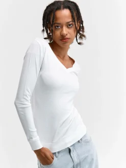 GATE Klasyczna koszulka z dekoltem w serek| Koszulki I Topy·Koszulki