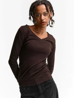 GATE Klasyczna koszulka z dekoltem w serek| Koszulki I Topy·Koszulki