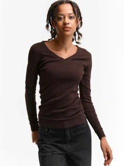 GATE Klasyczna koszulka z dekoltem w serek| Koszulki I Topy·Koszulki