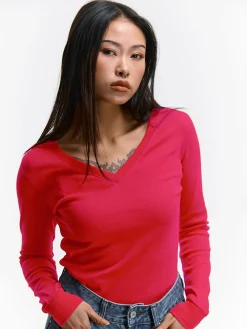 GATE Klasyczna koszulka z dekoltem w serek| Koszulki I Topy·Koszulki