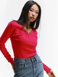 GATE Klasyczna koszulka z dekoltem w serek| Koszulki I Topy·Koszulki