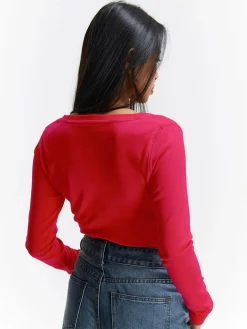 GATE Klasyczna koszulka z dekoltem w serek| Koszulki I Topy·Koszulki