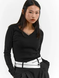 GATE Klasyczna koszulka z dekoltem w serek| Koszulki I Topy·Koszulki