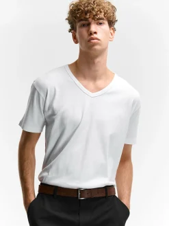 GATE Klasyczna koszulka z dekoltem w serek| Koszulki·Koszulki ☀️|Koszulki·Basic Koszulki I Podkoszulki