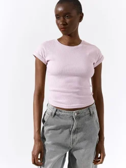 GATE Klasyczna koszulka z żebrowanej dzianiny| Koszulki I Topy·Koszulki