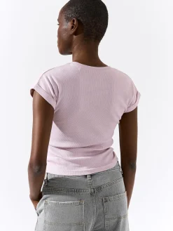 GATE Klasyczna koszulka z żebrowanej dzianiny| Koszulki I Topy·Koszulki