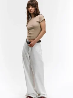 GATE Klasyczna koszulka z żebrowanej dzianiny| Koszulki I Topy·Koszulki