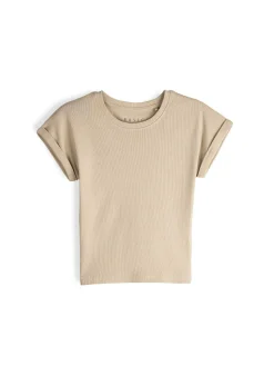 GATE Klasyczna koszulka z żebrowanej dzianiny| Koszulki I Topy·Koszulki
